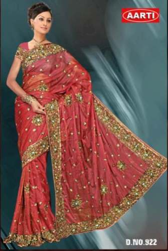 Net Red Stone Work Saree For Women  by Aarti Saree Emporium