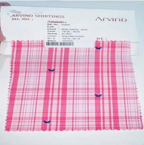 Arvind Pink Color Cotton Shirting Fabric by L D Kanhaya Lal