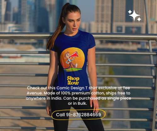 Round Neck Cotton Printed T shirt with a Comic