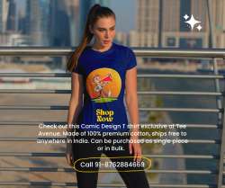 Round Neck Cotton Printed T shirt with a Comic