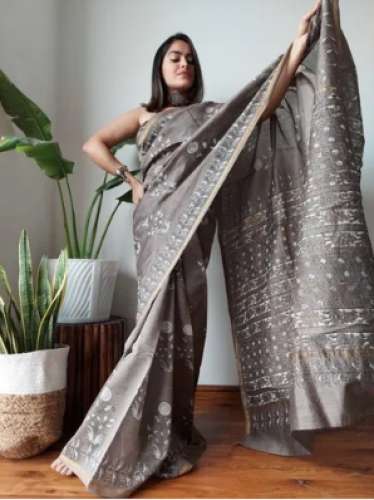 Ladies Block Print Chanderi Silk Sareep by Meena Textile