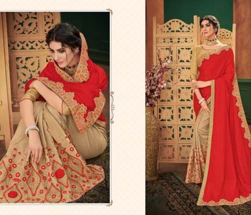 Ladies Party Wear Embroidery Saree silk1590 by Dot Exports