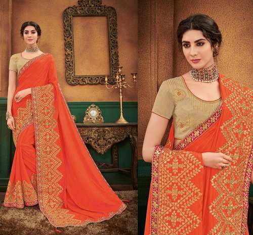 Ladies Silk Pallu Work Designer Saree embsaree-1 by Dot Exports