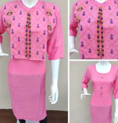 New Baby Pink Jacket Style Kurti For Ladies