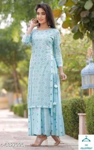 Sky Blue Kurti Palazzo Set For Women by PR Collections