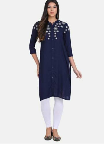 Straight Cut Blue Printed Kurti For Women by PR Collections