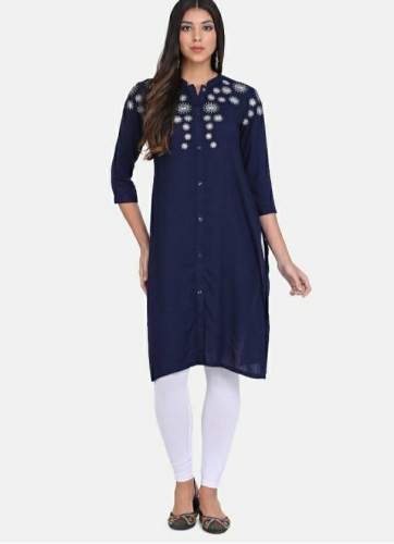 Straight Cut Blue Printed Kurti For Women