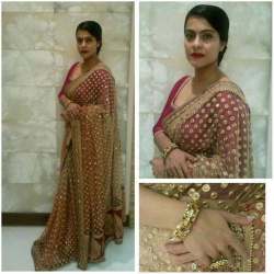 Beige Net Saree