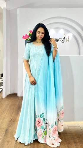 Chinnon Silk sequence Work Gown With Dupatta  by Angel Boutique