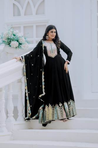 Heavy Chinon Silk Sequence Work Gown With Dupatta by Angel Boutique