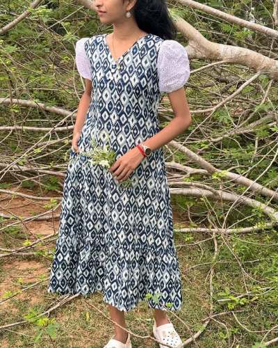 Soft Cotton Ikkat Print Speaks One Piece Dress