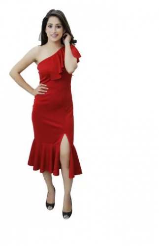 Designer Red one shoulder high slit maxi dress by Crazevilla