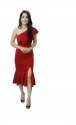 Designer Red one shoulder high slit maxi dress thumb 3