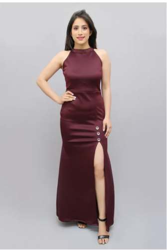    Solid Wine High Slit Maxi Dress by Crazevilla