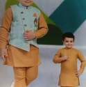 Kids boys Plain Kurta Pajam With Printed Koti