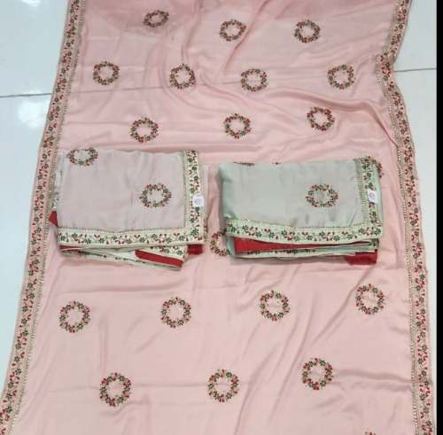 Party Wear Lace Border Work Saree by Merchant logo Gajanand Kripa