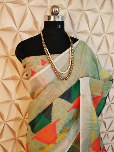 Digital Printed Linen Saree SBT Brand