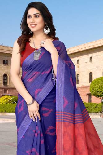 SBT Present Linen Cotton Floral Design Saree PC-31
