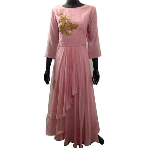 Embroidered Neck Muslin Gown Kurti 