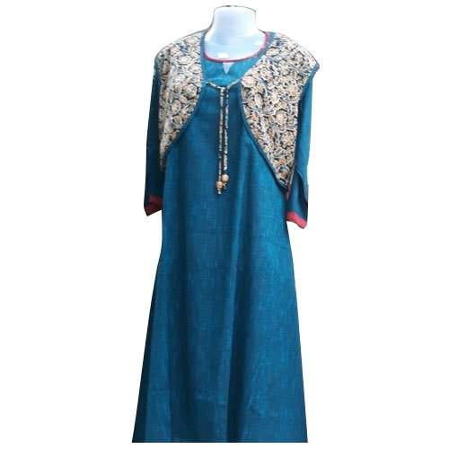 Plain Kurti With Kalamkari Print Jacket  by DSS Enterprise