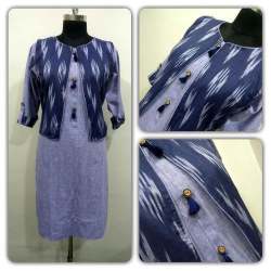 Ikat Cotton Kurti With Jacket Shrug