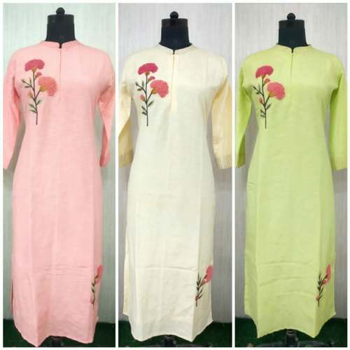 Straight Muslin SIlk Embroidered Kurti  by Lumous Arts