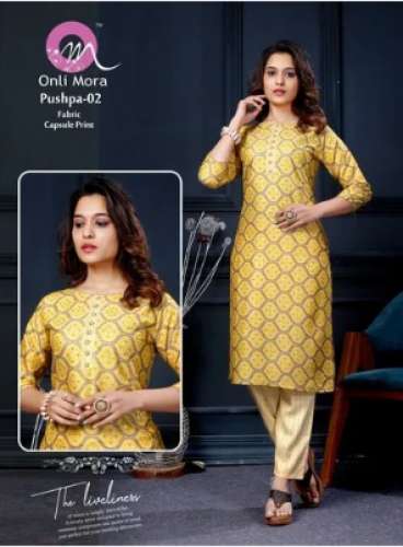 Onli Mora Yellow Kurti Pant Sets by Krish Trendz