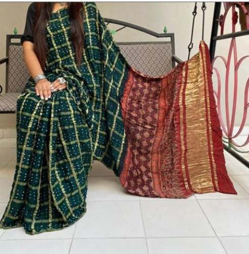 Gaji Silk Bandhani Ajrakh Print Saree 