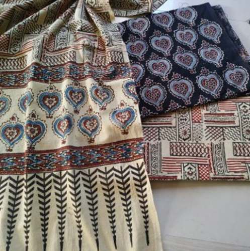 Unstitched Ajrakh Block Printed Dress Material  by A jabbar Haji Zakariya khatri
