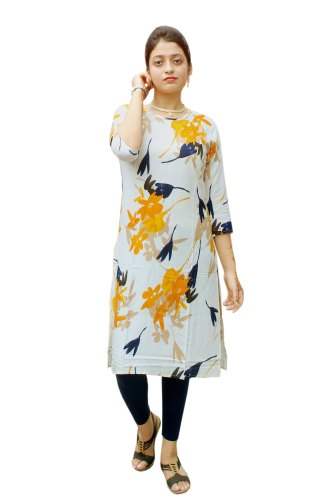 Flowery Printed Rayon Straight Kurti  by Aahan Garments