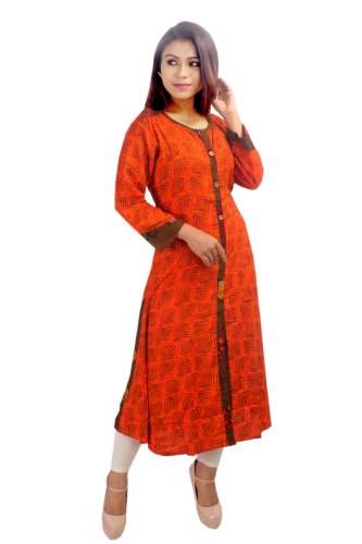 Red Anarkali Style Rayon Kurti  by Aahan Garments