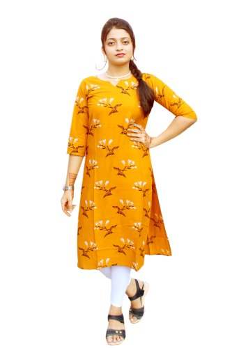 Yellow Printed Rayon Casual Wear Kurti by Aahan Garments