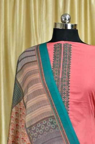 Cotton Embroidered Salwar Suit With Digital Dupata