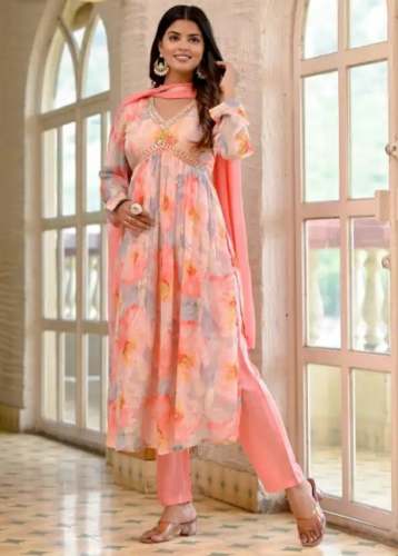 Georgette Print Handwork Alia Cut Suit by Milan