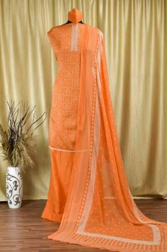 Stylish Unstitched Satin Cotton Embroidered Suit 