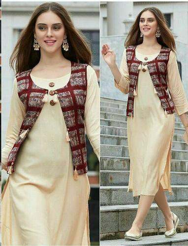 Plain Kurti With Printed Jacket  by Elegance Creation