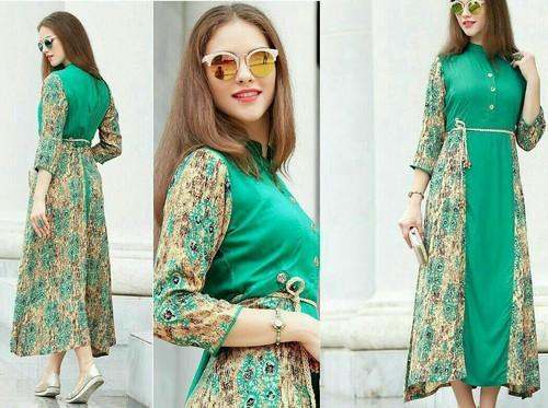 Turquoise Designer Printed Long Kurti  by Elegance Creation