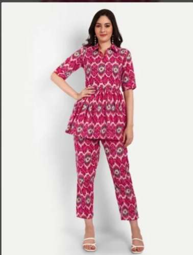 Ladies Casual Wear Printed Co Ord Set With Collar by SNS Creations