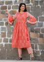 Ladies Orange Cotton Kurti Pant Set thumb 1