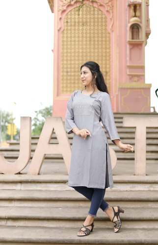 Ladies Embroidered Cotton Kurti by Mittal Fabrics