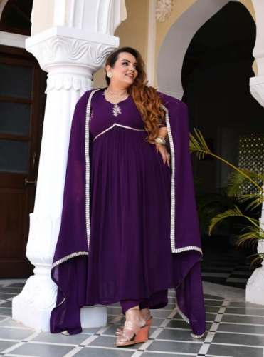 Purple Plain Alia Cut Plus size Kurti Set by Meera Creations