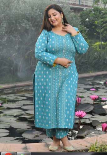 Sky Blue Knitted Ladies Plus Size Kurti by Meera Creations