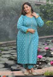 Sky Blue Knitted Ladies Plus Size Kurti