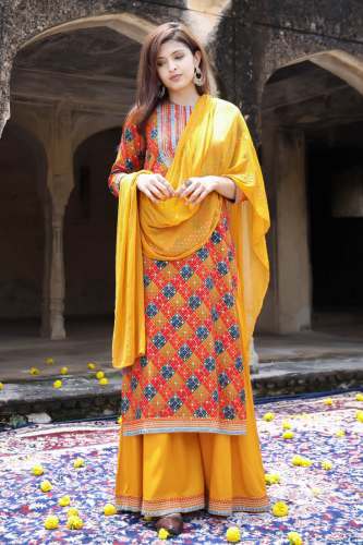 Women Straight Multicolor Kurta Palazzo by Nehamta