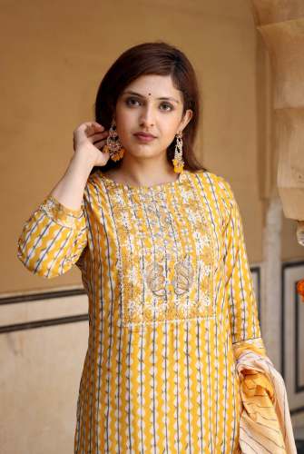 Women Straight Yellow Kurta Palazzo  by Nehamta