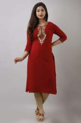 NITVAN Women Embroidered Rayon Kurti
