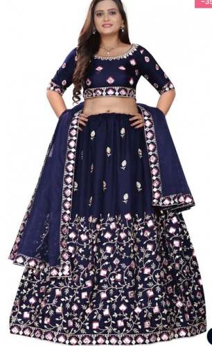 Blue Mirrror Work Lehenga Choli by Vitva Fab