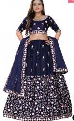 Blue Mirrror Work Lehenga Choli