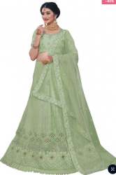 Engagement Special Pista Green Net Lehenga 
