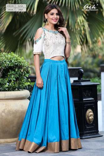 Cold shoulder embroidered Gown by New Kanika Fashions